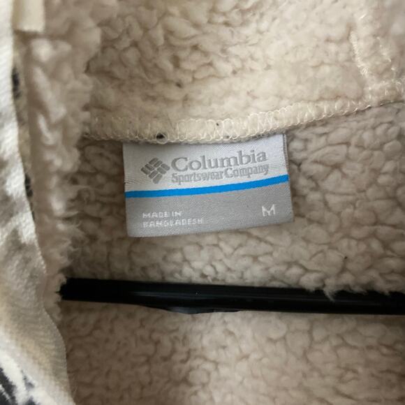 Columbia Houndstooth Ivory Black Hooded Zip up Jacket Size Medium side pockets - Picture 4 of 12